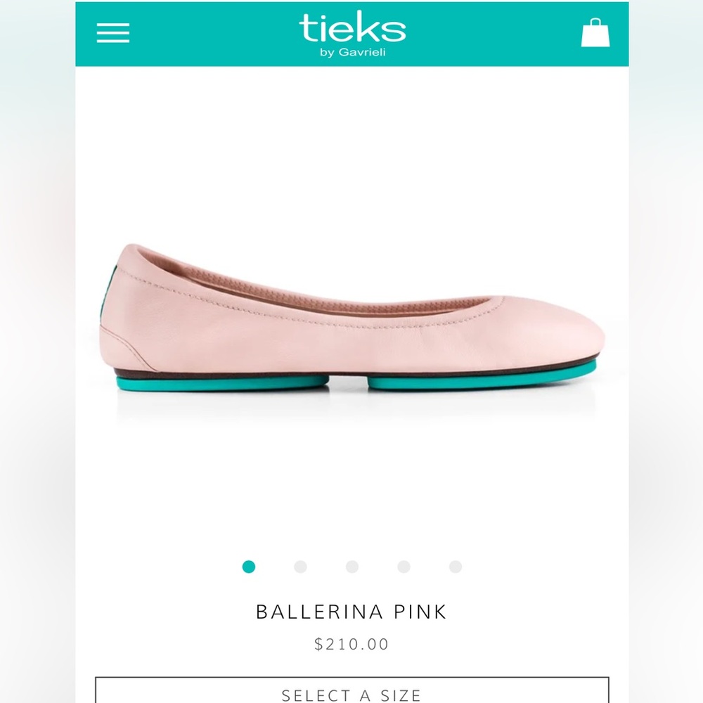 Tieks Ballerina Pink Leather Flats with Teal Soles